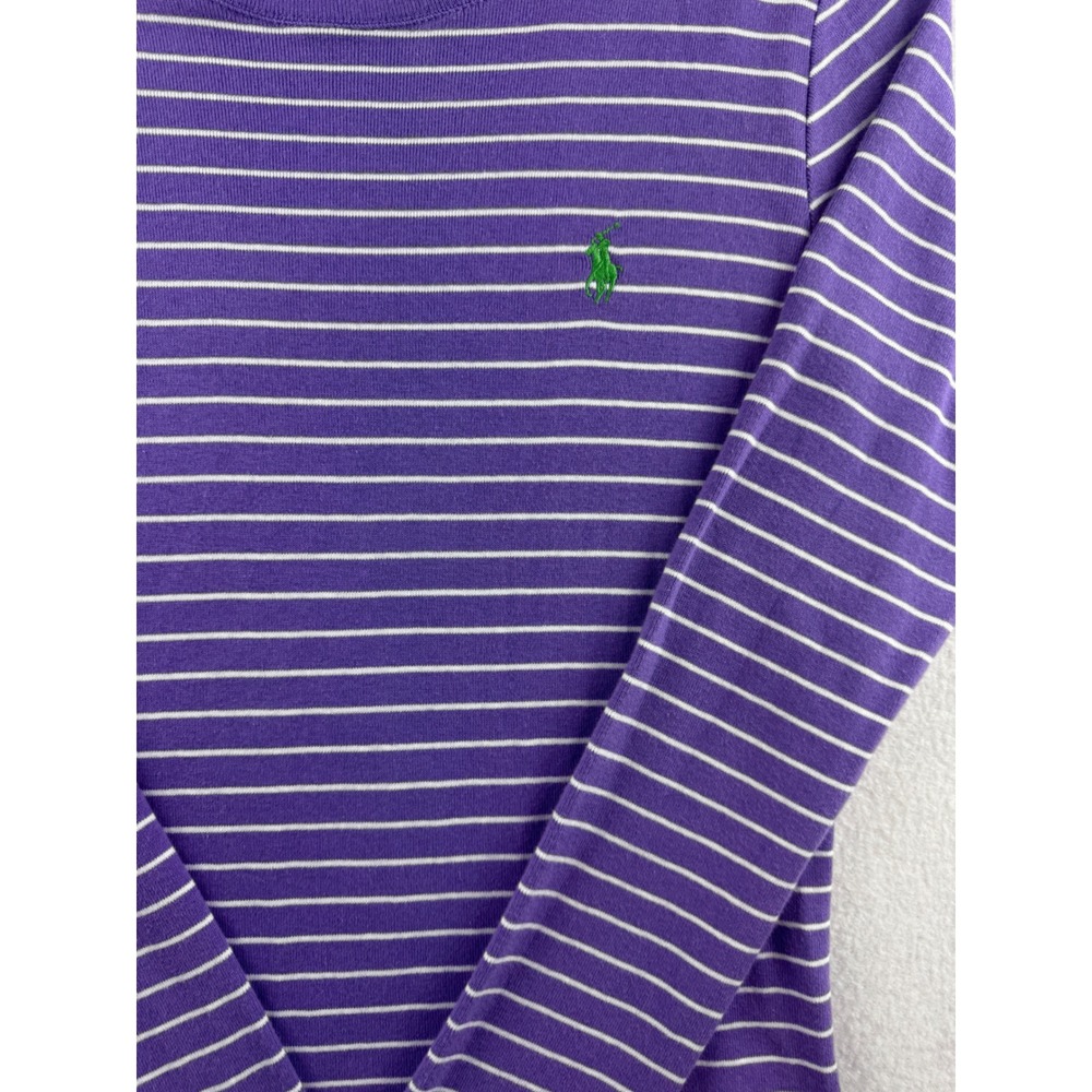 Ralph Lauren Sport Purple White Striped Long Sleeve Cotton Tee Shirt Womens S - Picture 2 of 8